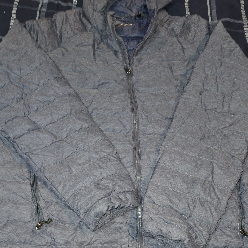 Mens LARGE Blue Grey HeatKeep Down Insulated Packable Jacket